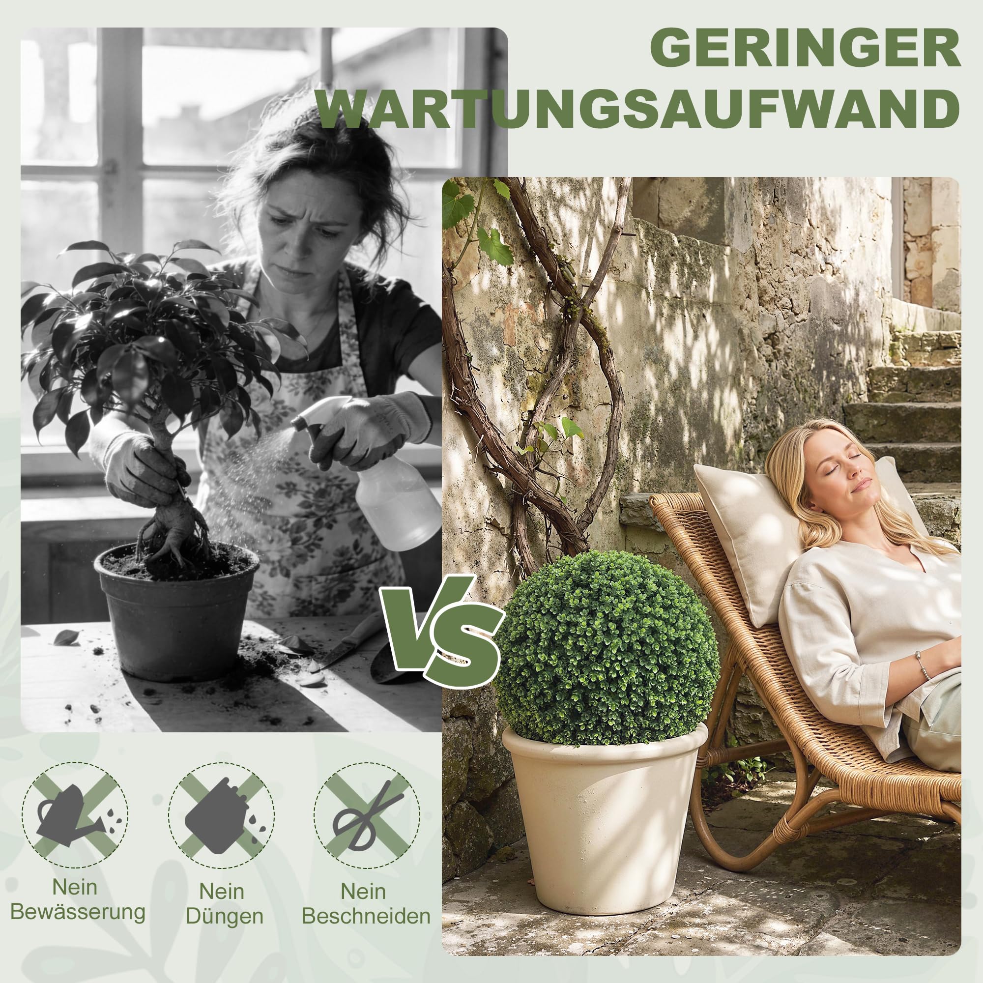 HOMCOM Künstliche Eukalyptuskugeln UV-Beständig Kunstpflanze Ø52 cm | 2 Stück, Künstliche Pflanzen wie Echt, Dekopflanzen für Wohnzimmer Schlafzimmer Büro Garten, Deko Geschenk