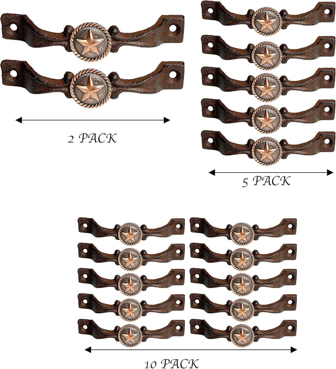 Urbalabs Cast Iron Concho Kitchen Cabinet Handles & Drawer Pulls – Set of 5 – Rustic Western Farmhouse Hardware (5, Braided Bronze Star)