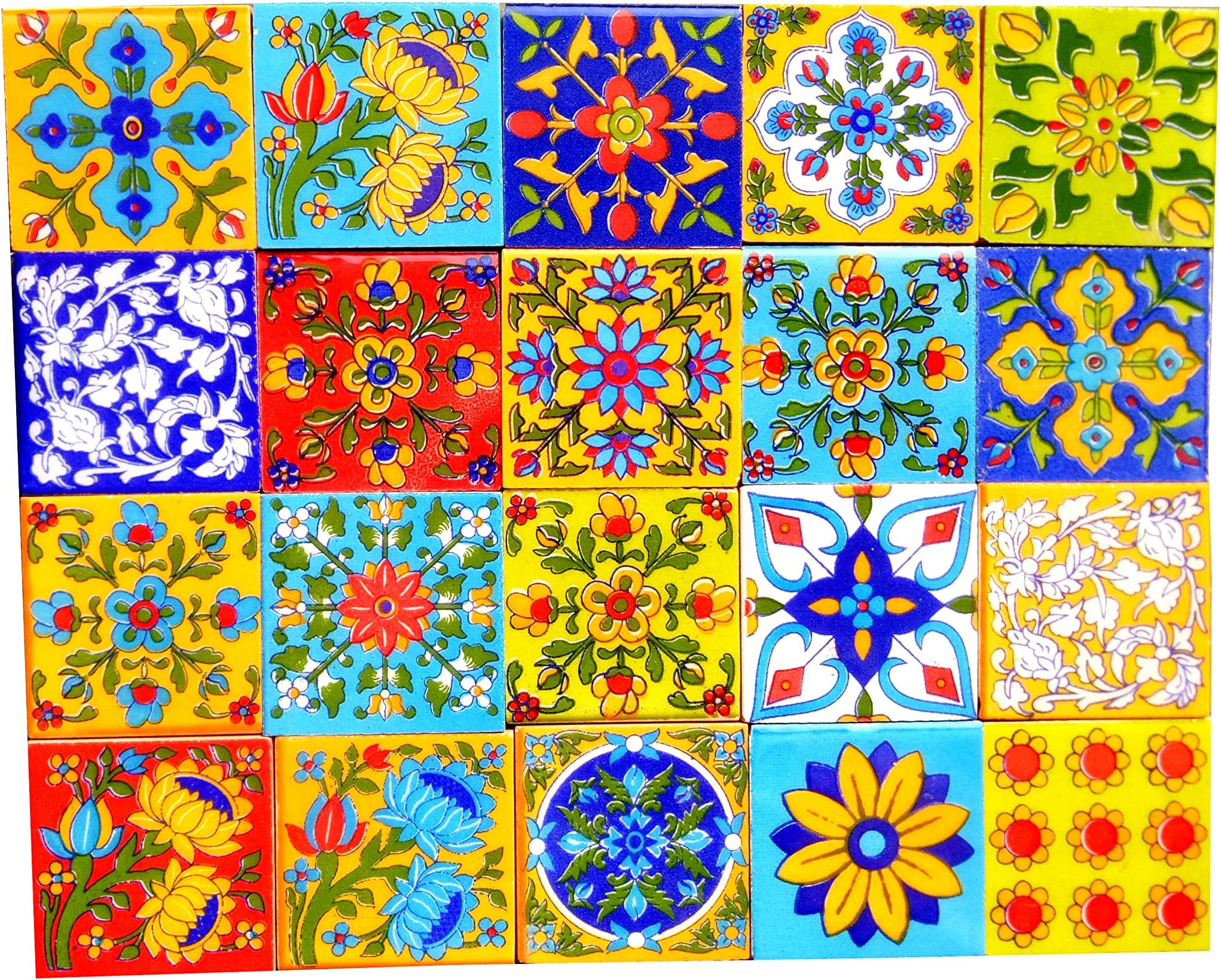 Shiv Kripa Blue Pottery Decorative Ceramic Mosaic Tiles (2x2-inches, Multicolour) - Pack of 20