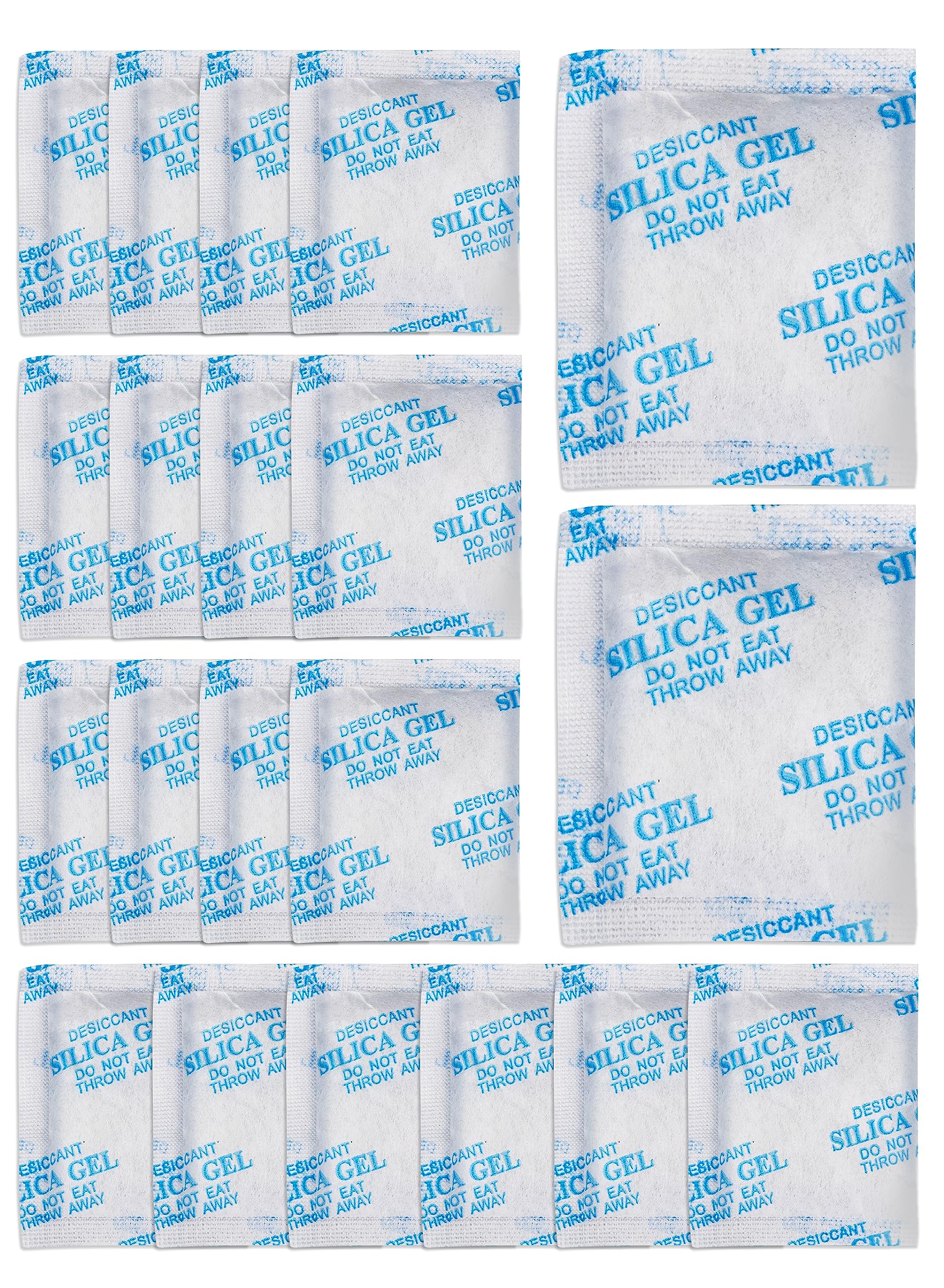 Homarket 100pcs Desiccant Packets, Non-toxic Pure Silica Gel Desiccant Damp Dehumidifier Room Kitchen Clothes Storage Moisture Absorber Bags (50g×20pcs)