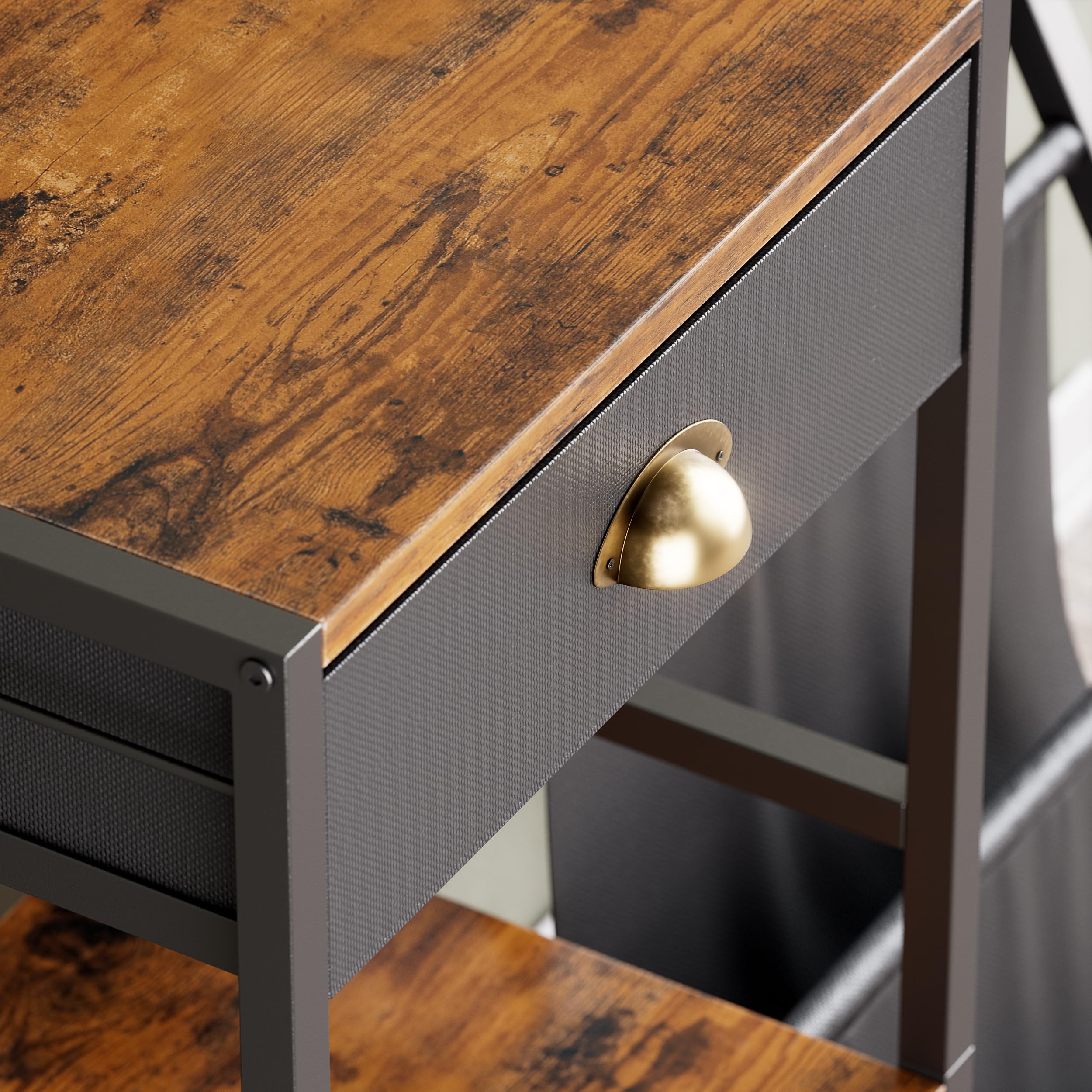 Support pour tourne-disque à 3 étages - Table d'appoint vintage avec tiroir - Support de disques vinyle en bois - Étagère avec étagère d'affichage à 3 niveaux - 86 x 30 x 75 cm