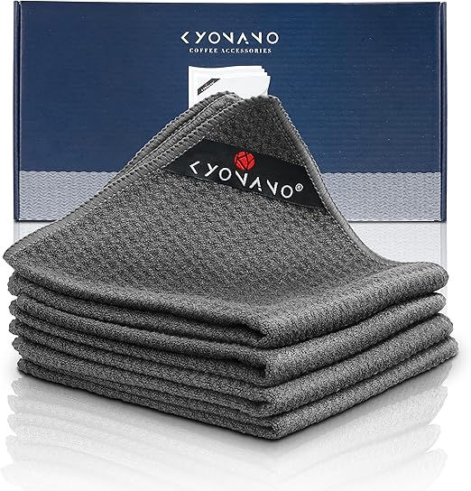 KYONANO Barista Micro Cleaning Towels 4 Pack - Perfect Coffee & Espresso Machine Cleaning - Steam Wand Towels (12''x12'')