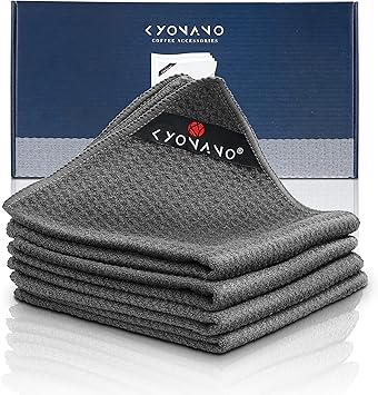 KYONANO Barista Micro Cleaning Towels 4 Pack - Perfect Coffee & Espresso Machine Cleaning - Steam Wand Towels (12''x12'')
