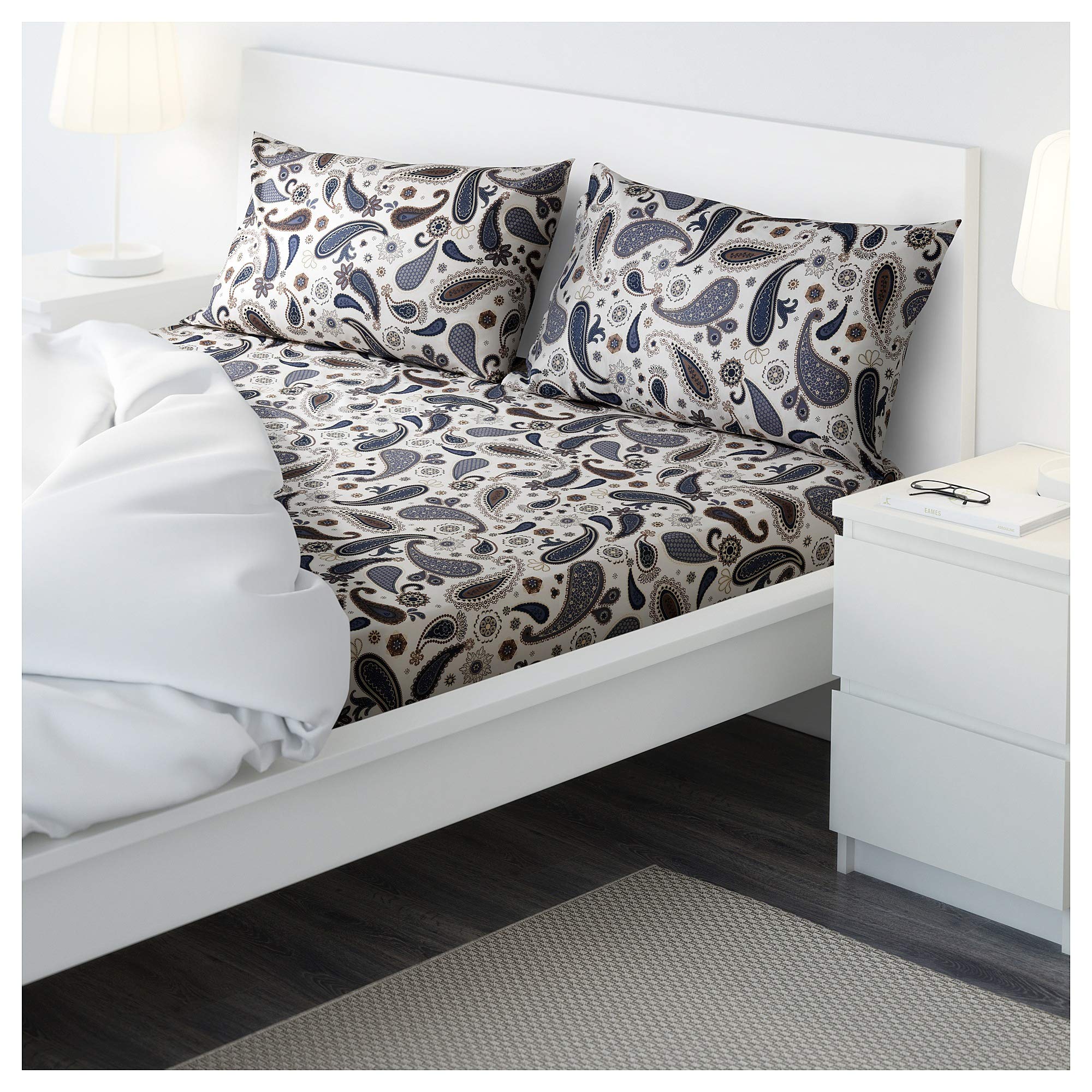 Ikea Sot blomster Flat Sheet and 2 Pillowcase (White, Blue, 240x260/50x80 cm ; 94x102/20x32)-image-49