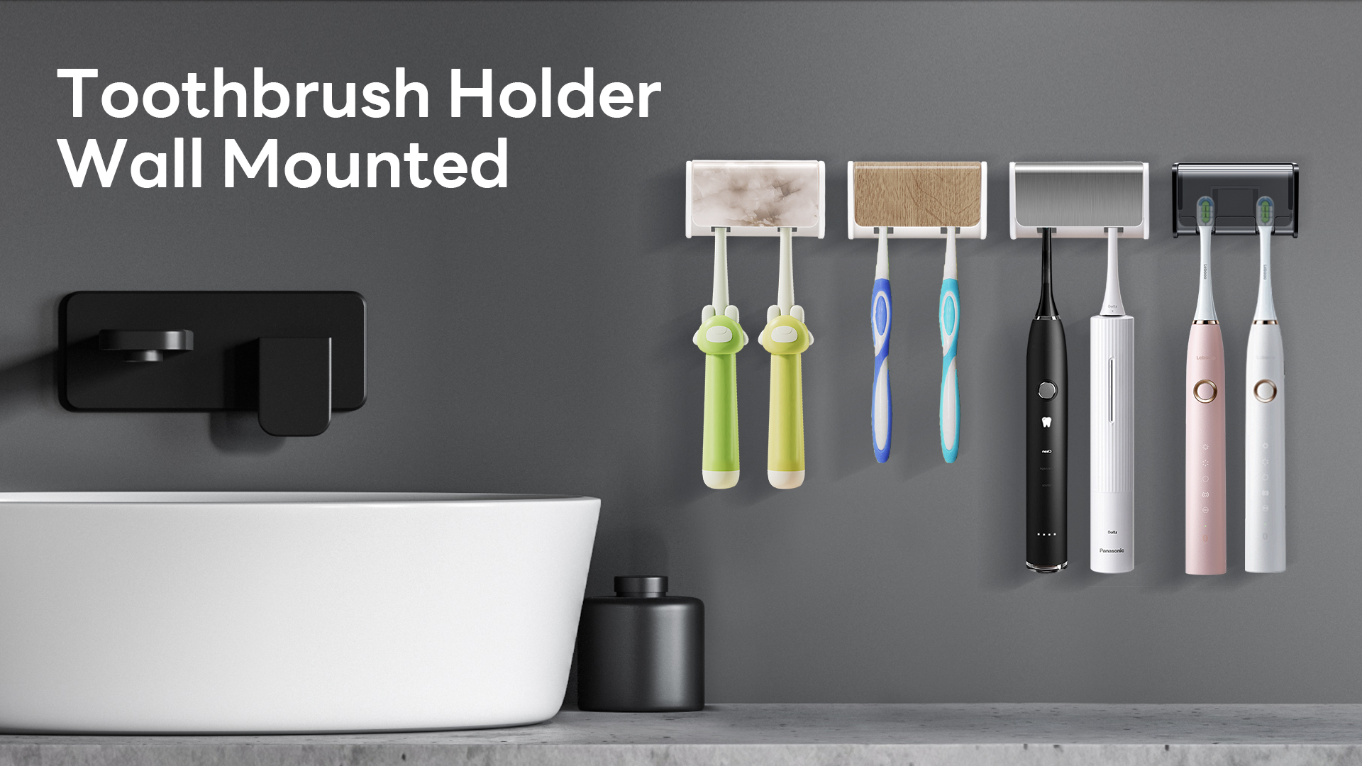 BYUNER 2 Pack Toothbrush Holder Wall Mounted For Bathroom