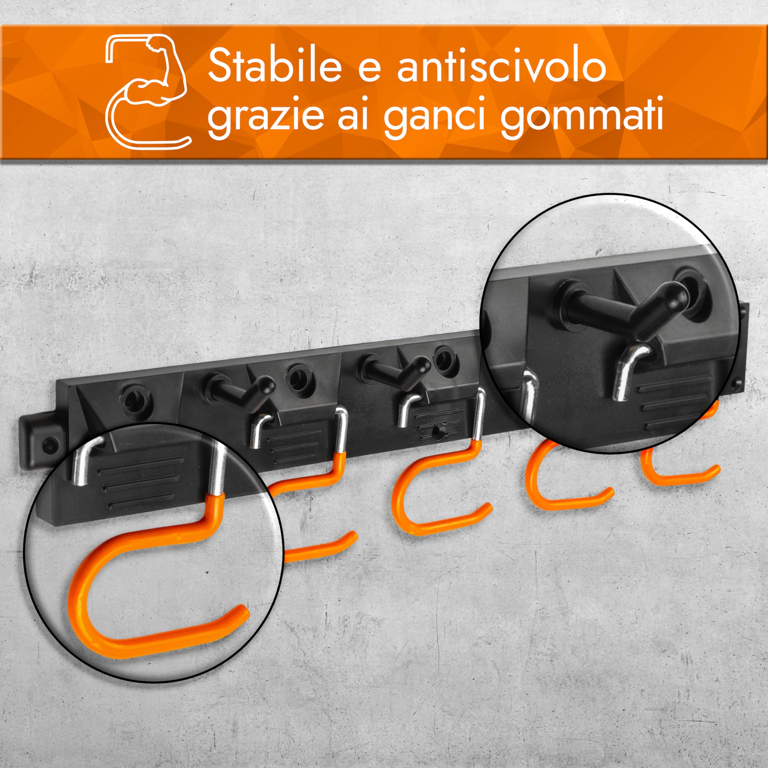 Portautensili da giardino [2x40cm] Organizer per utensili con ganci antiscivolo – portautensili per scope, zappe e altri utensili da giardino (portascope da parete)