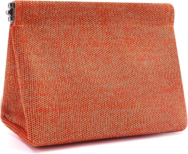 Necessaire de maquiagem bohunono com fecho Kiss Lock, cor C_Dark Orange, 17,8 x 8,9 x 12,9 cm