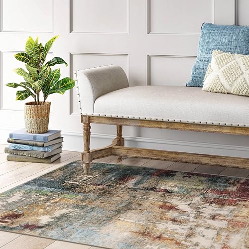 Miniatura 7 de Lahome Alfombra moderna abstracta de 3 x 5 pulgadas, lavable, suave, contemporánea, de lana sintética, antideslizante, resistente a las manchas,