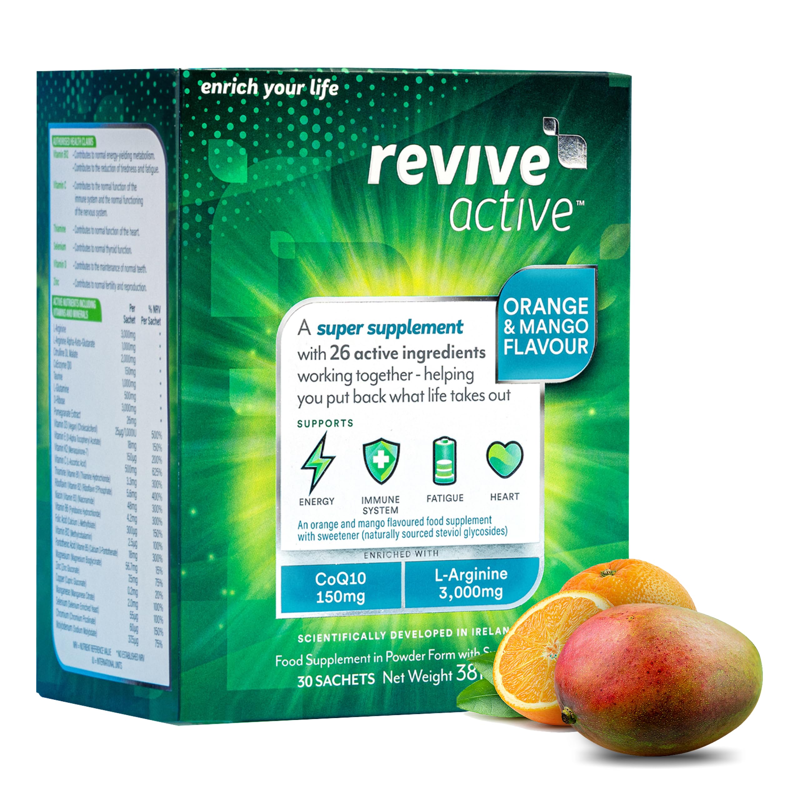 Revive ActiveSuper Supplement - 26 Active Ingredients in 1 Daily Sachet - Vitamin C, D, K2, Coq10, L-Arginine - Supports Overall Health, Immune System & Fatigue Reduction - 30 Day Supply