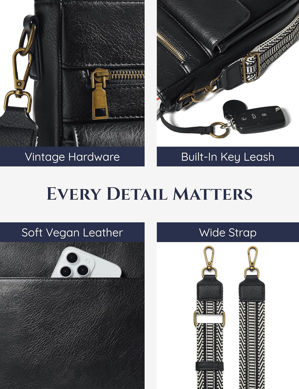 Yarnic Crossbody Bags for Women, Multi Pocket Crossbody Purse Vegan Leather Shoulder Handbags with Guitar Strap - Image 5