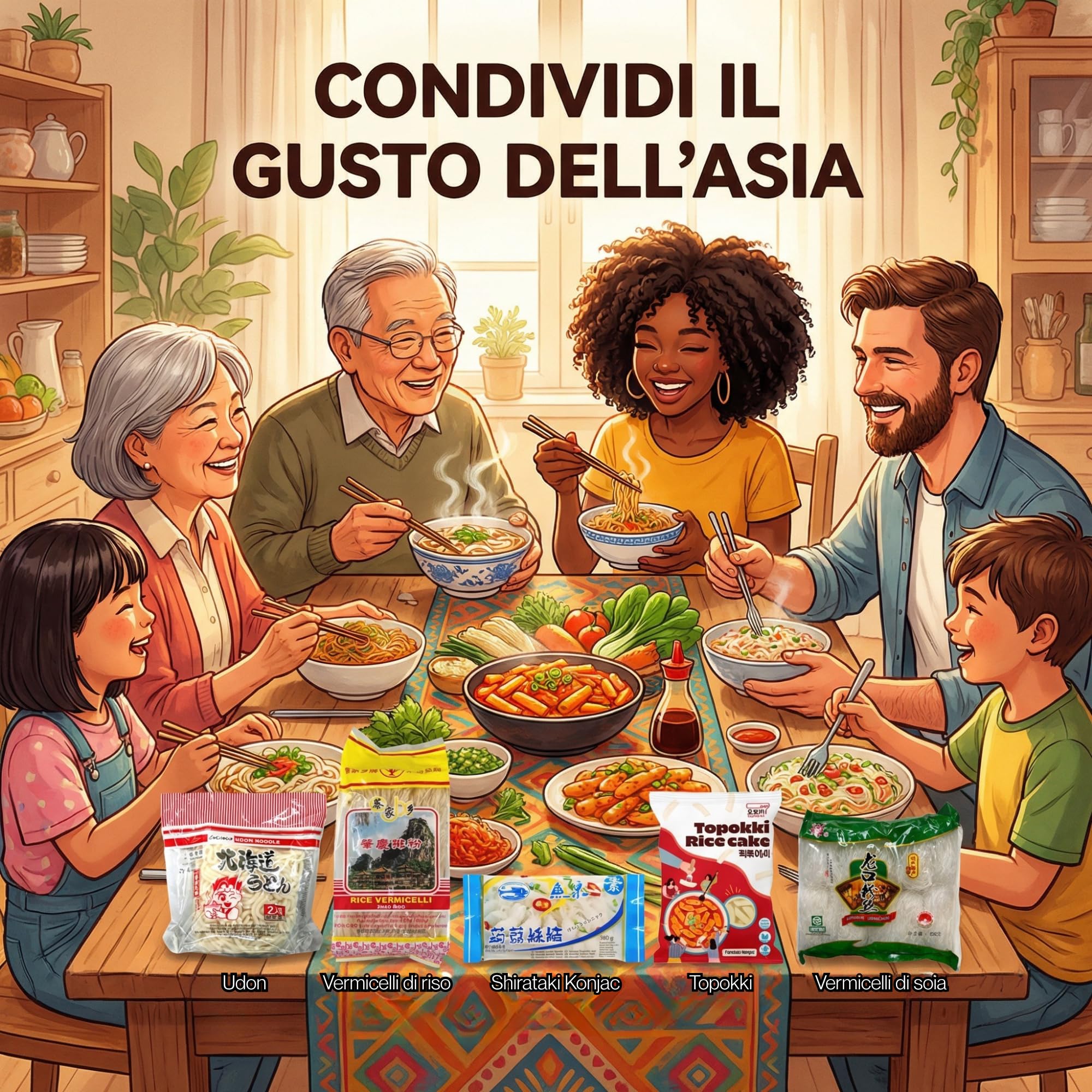 Hu Taste Kit Cibo Asiatico Box Degustazione con Noodles, Spaghetti di Soia, Spaghetti di Riso, Spaghetti Konjac Shirasaki, Udon Giapponese Precotti e Gnocchi di Riso Coreani Tteokbokki