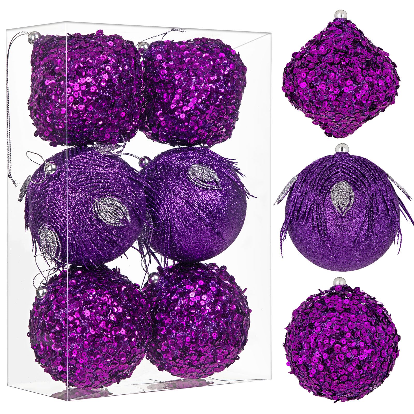Oairse 10cm Large Christmas Baubles 12 Pcs Peacock Purple Bauble Ornaments โ image 1
