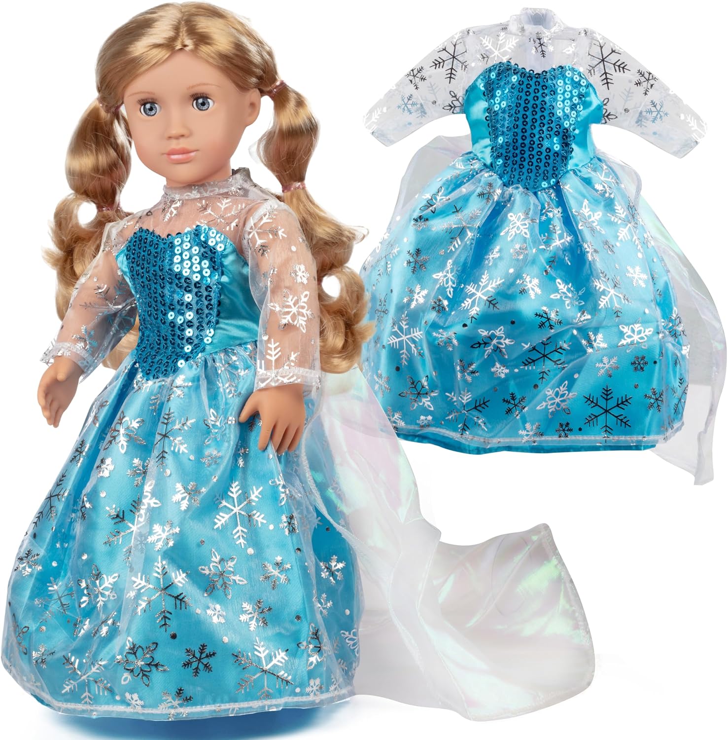 Elsa Frozen Inspired Dress- 18" Doll Clothes & Accessories Compatible w American Girl Dolls- Includes Blue Snowflake Queen Premium Quality Handmade Dress- Great Gift for Girls & Doll Collectors