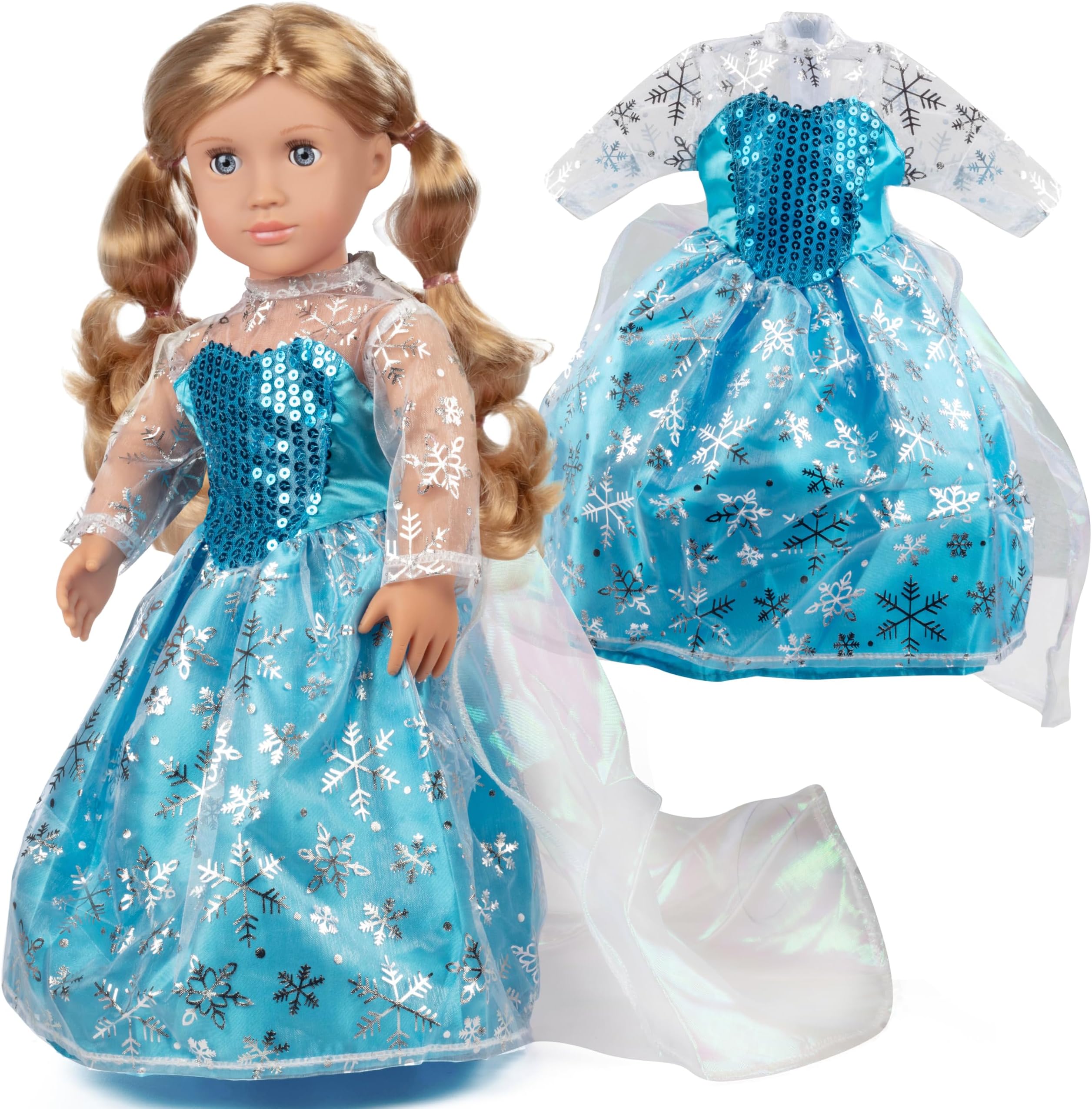 Elsa Frozen Inspired Dress- 18" Doll Clothes & Accessories Compatible w American Girl Dolls- Includes Blue Snowflake Queen Premium Quality Handmade Dress- Great Gift for Girls & Doll Collectors