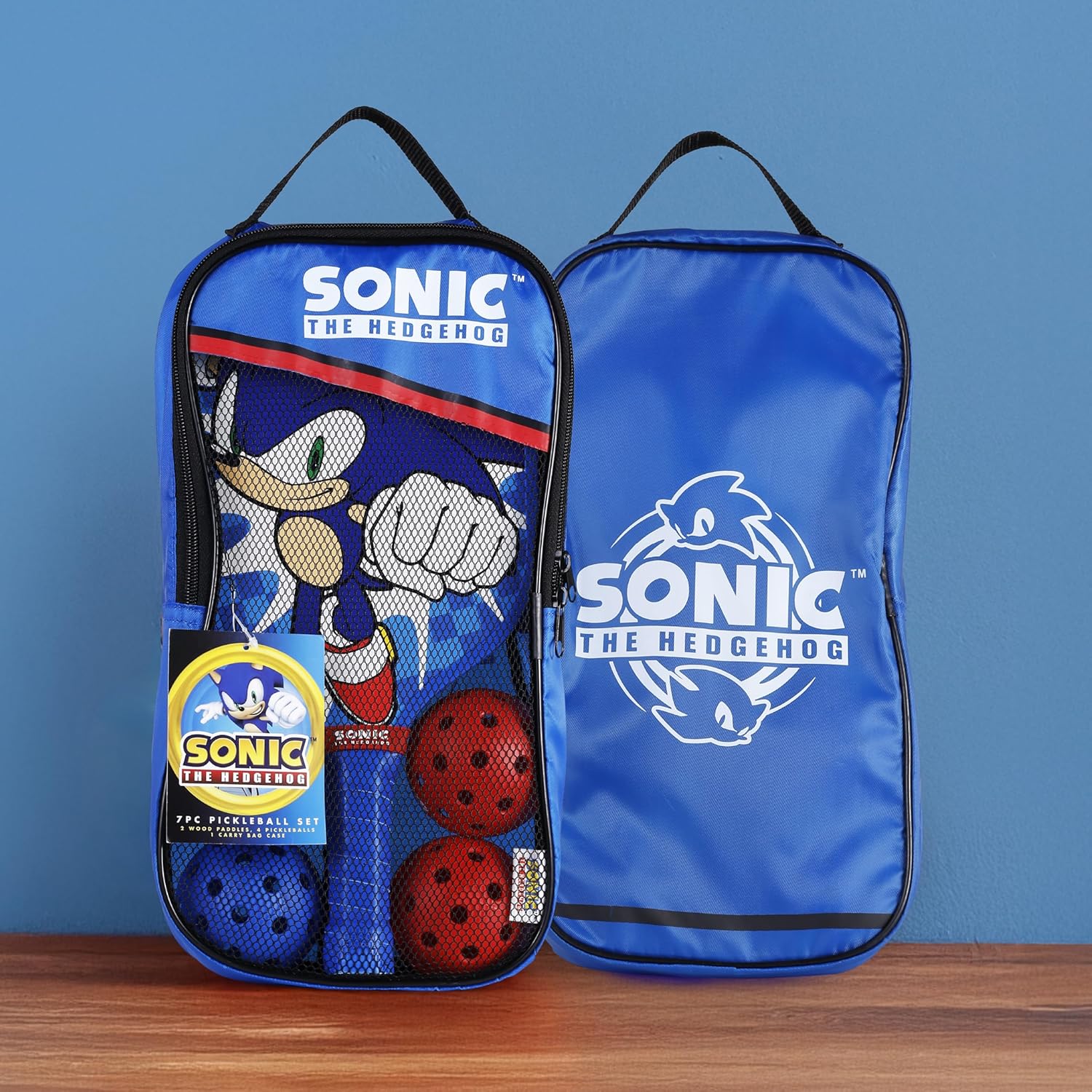 Sonic The Hedgehog Wooden Pickleball Bundle, Includes 2 Wooden Pickleball Paddles and 4 Outdoor Balls, Durable Beginner Paddle Set for Indoor and Outdoor Play, Classic Design for Adults and Kids