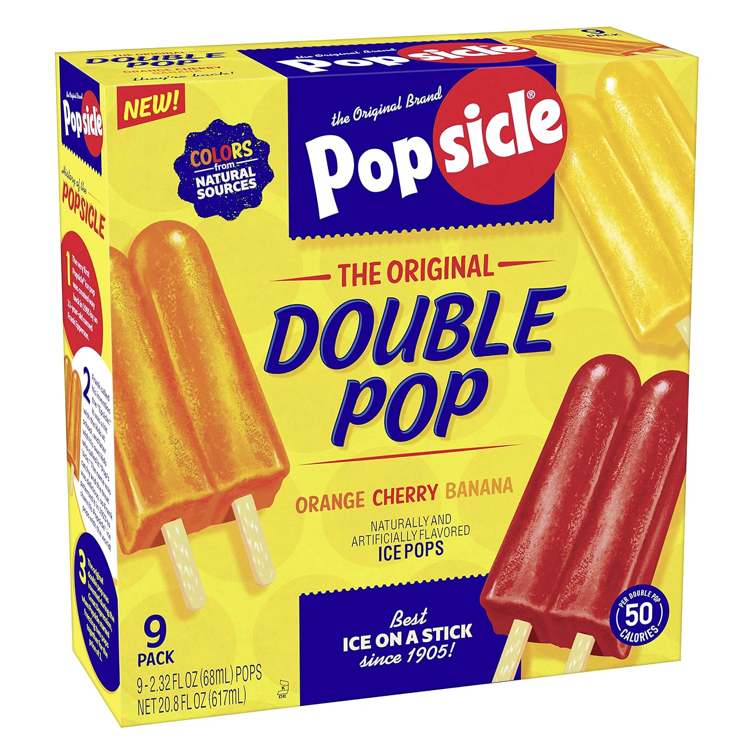 Popsicle, The Original Double Pop Ice Pop Orange Cherry Banana, 9 Count (Frozen)