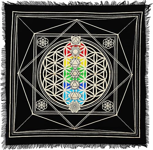 Indian Consigners 7 chakras Alter Cloth Hexa cubierta de altar Tarot propagación de brujería (17.7 x 17.7 in)