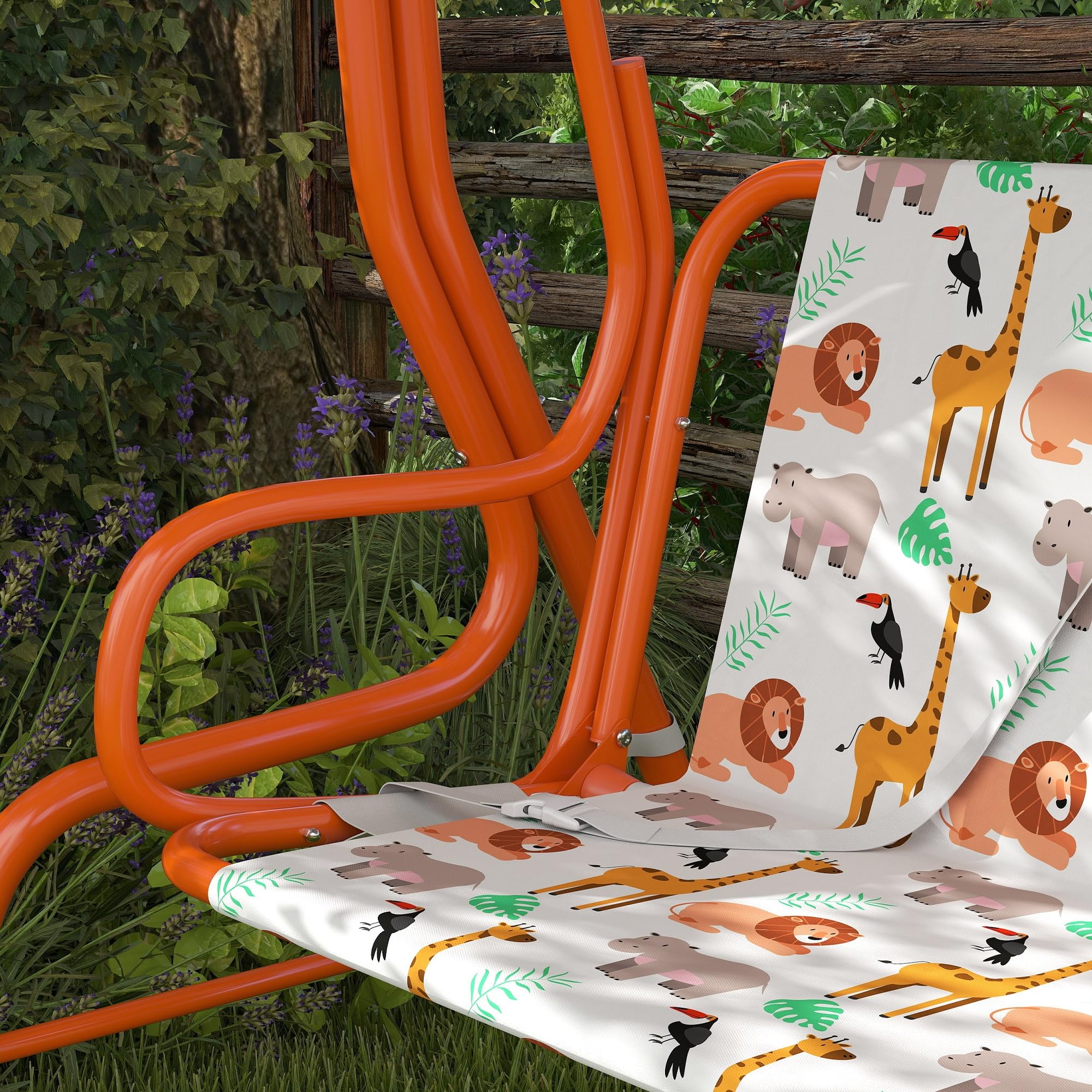 AIYAPLAY Balançoire pour enfants, banc à bascule 2 places avec auvent réglable, ceintures de sécurité, pour l'intérieur et l'extérieur, pour le jardin, la terrasse, la salle de jeux, orange
