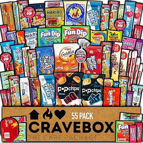 CRAVEBOX Snack Box (55 Count) Easter Variety Pack Care Package Gift Basket Adult Kid Guy Girl Women Men Birthday College Student Office Back to School - 55ct