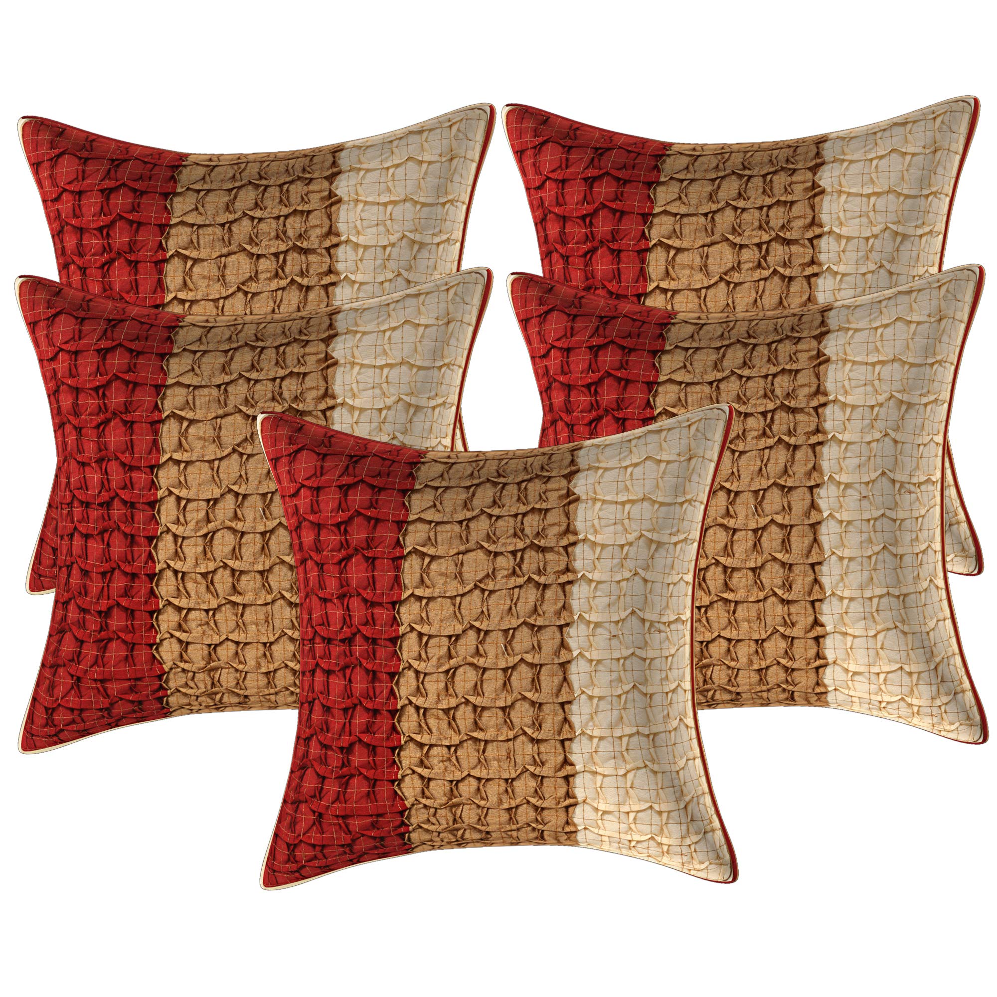 Kuber Industries Patch Checkered Design 5 Piece Cotton Cushion Cover - 16"x15", Gold,Standard,CTKTC01038