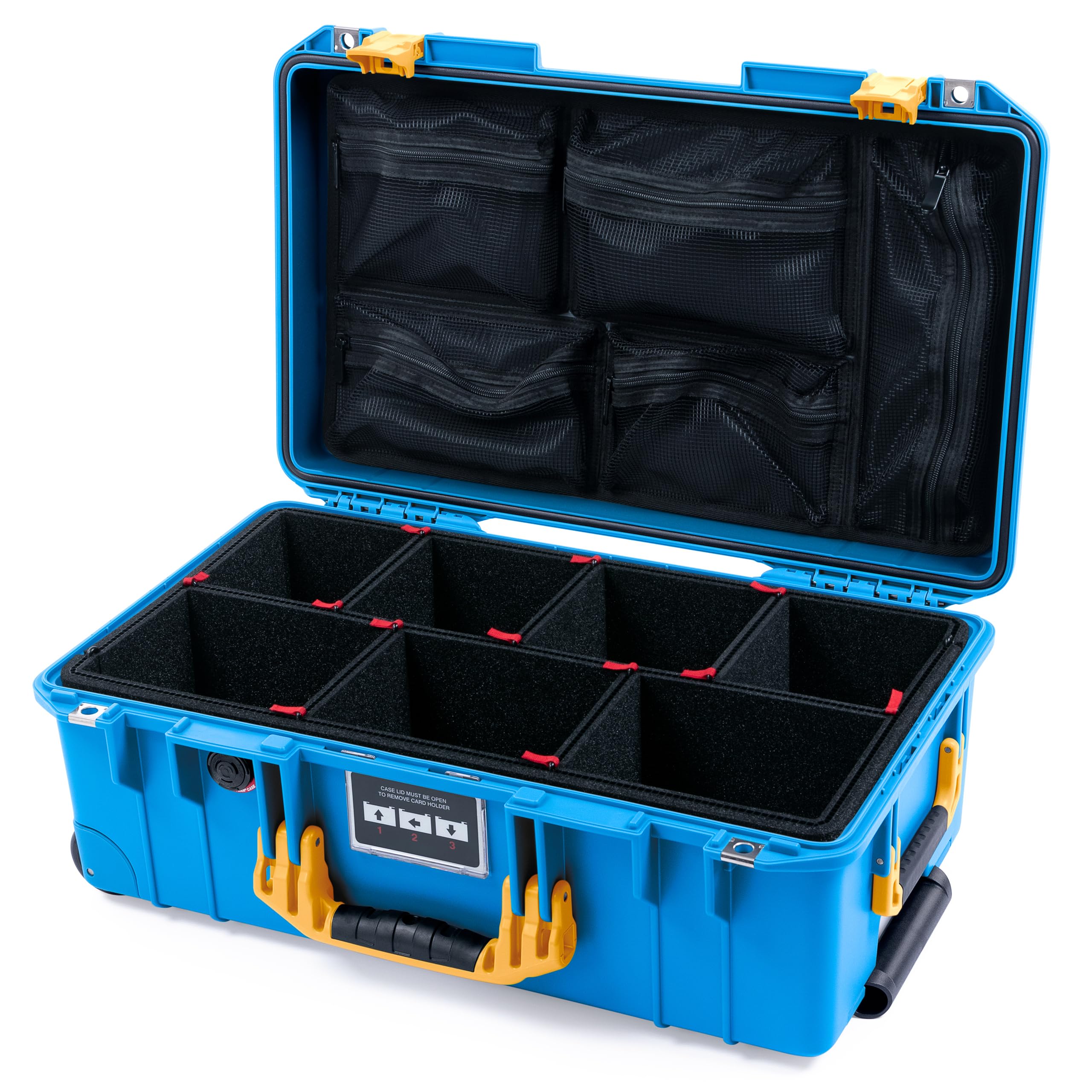 ColorCase Pelican Air 1535 Carry-on Case Electric Blue - Medium Size Waterproof Case with TrekPak Divider System & Mesh Lid Organizer - Yellow Handles