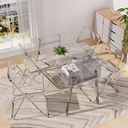 Miniatura 8 de Dolonm Silla plegable de acrílico transparente con marco de acero cromado, silla de acrílico para múltiples aplicaciones, silla transparente moderna