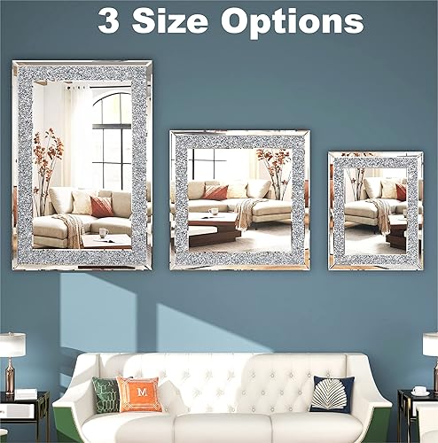 Miniatura 6 de SHYFOY Espejos de diamante triturado para decoración de pared, espejo decorativo rectangular de 35.4 x 23.6 pulgadas, grandes para sala de estar,