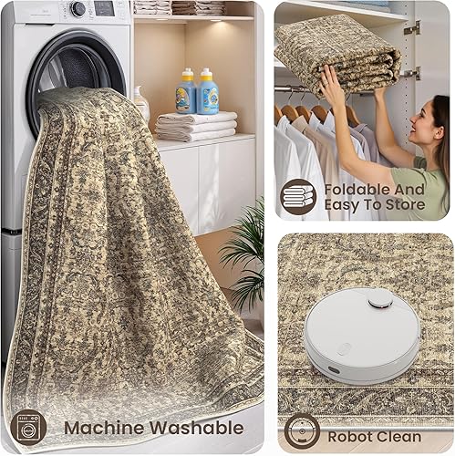 Miniatura 25 de Rugland Alfombras de área de 8 x 10, alfombra lavable resistente a las manchas, alfombras antideslizantes para sala de estar, alfombras tribales