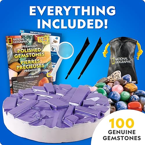 Miniatura 18 de National Geographic - Kit de excavación de piedra natal – Kit de ciencia con 12 piedras de nacimiento originales, incluye un diamante real, rubí
