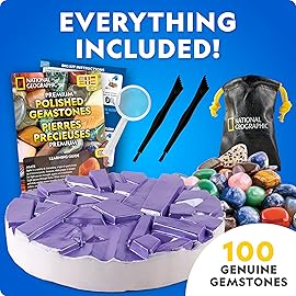 National Geographic Gigantic Gemstone Dig Kit - Excavate 100 Real Gems from a Giant Dig Brick, Gem Mining Kit for Kids, STEM Rock Collection Activity, Includes Tools & Learning Guide