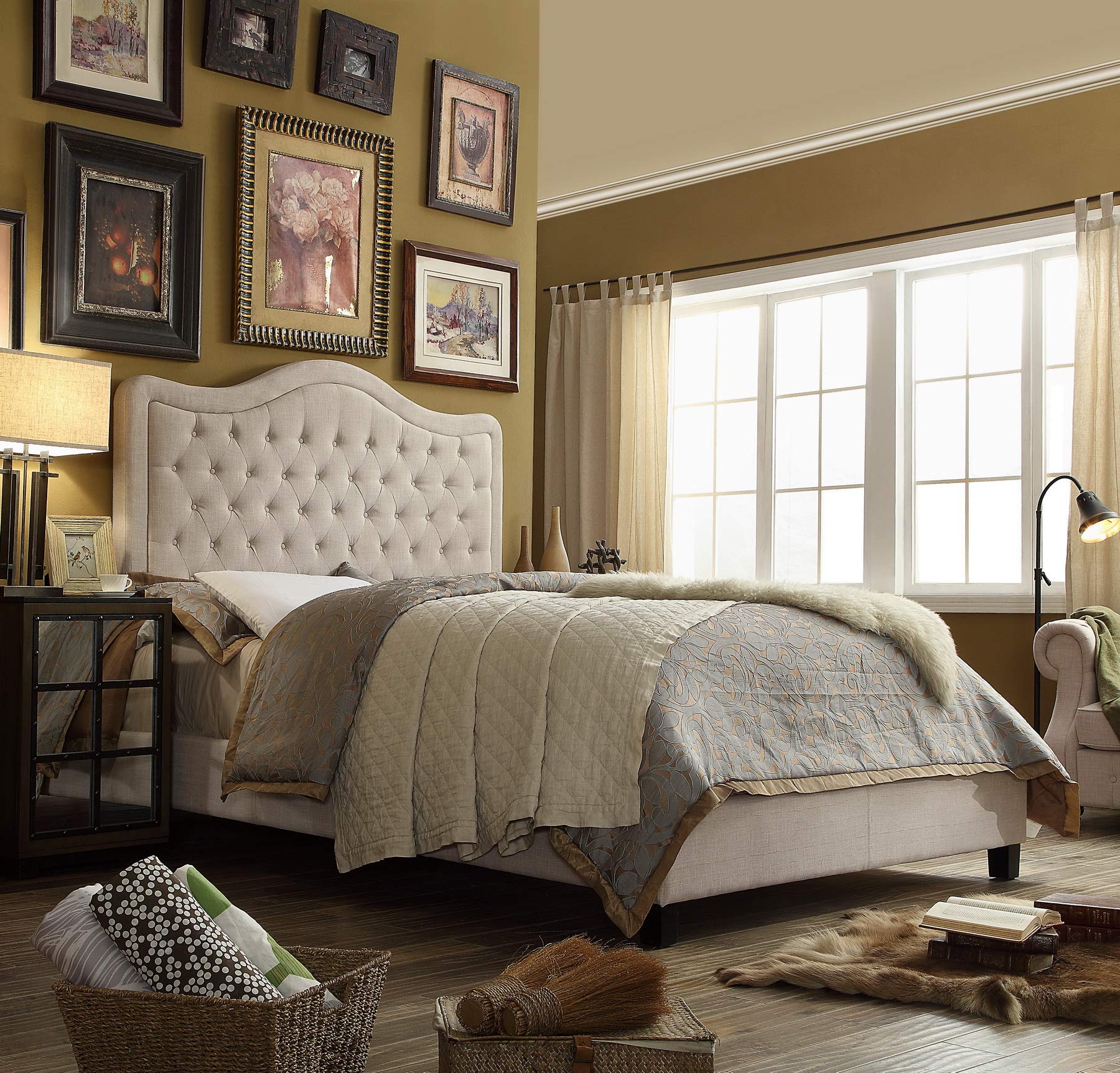 Rosevera R731A37 Turin Upholstered Panel Bed, Queen Size In Beige