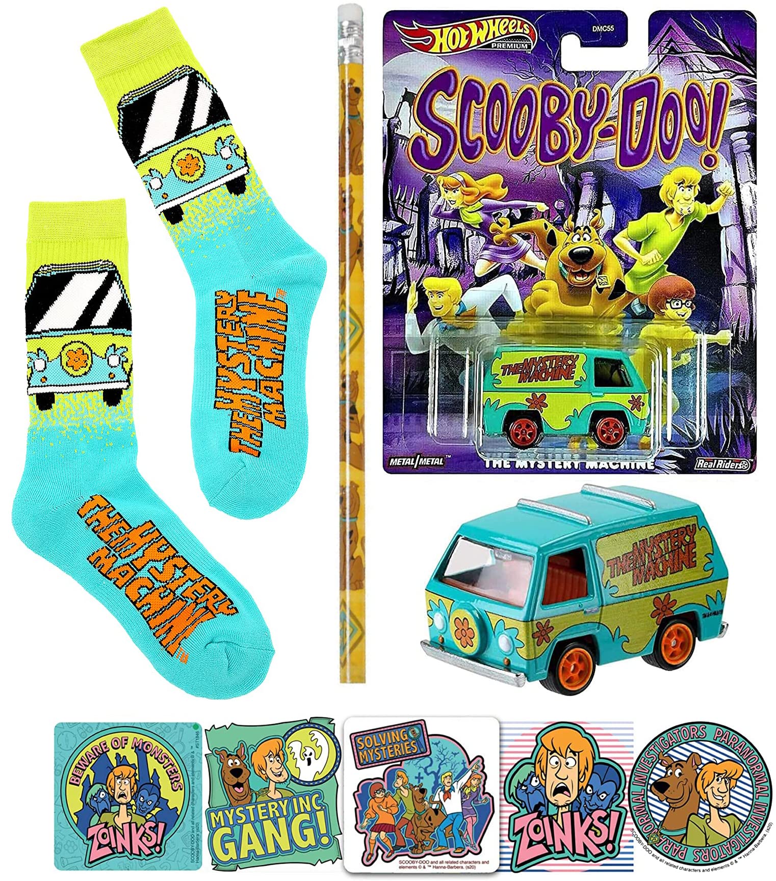 Running Crew Mystery Machine Scooby-Doo Die-Cast Van Premium Bundled Character Socks & Friends Cartoon Theme Pack - Zoinks! 3 Items