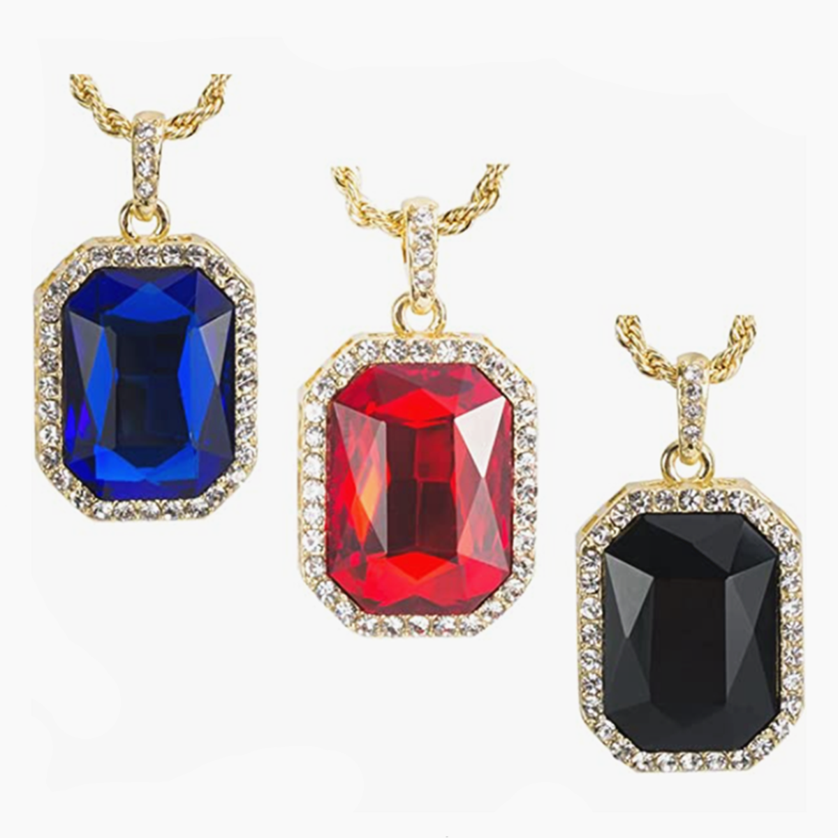 Cy trendy 3pcs 14K Gold Plated Hip Hop Men's Ruby Octagon Pendant