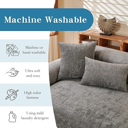 Miniatura 6 de MYSKY HOME Funda para sofá modular, funda para sofá modular de 4 cojines, apta para mascotas, lavable, antideslizante, protector de muebles (gris