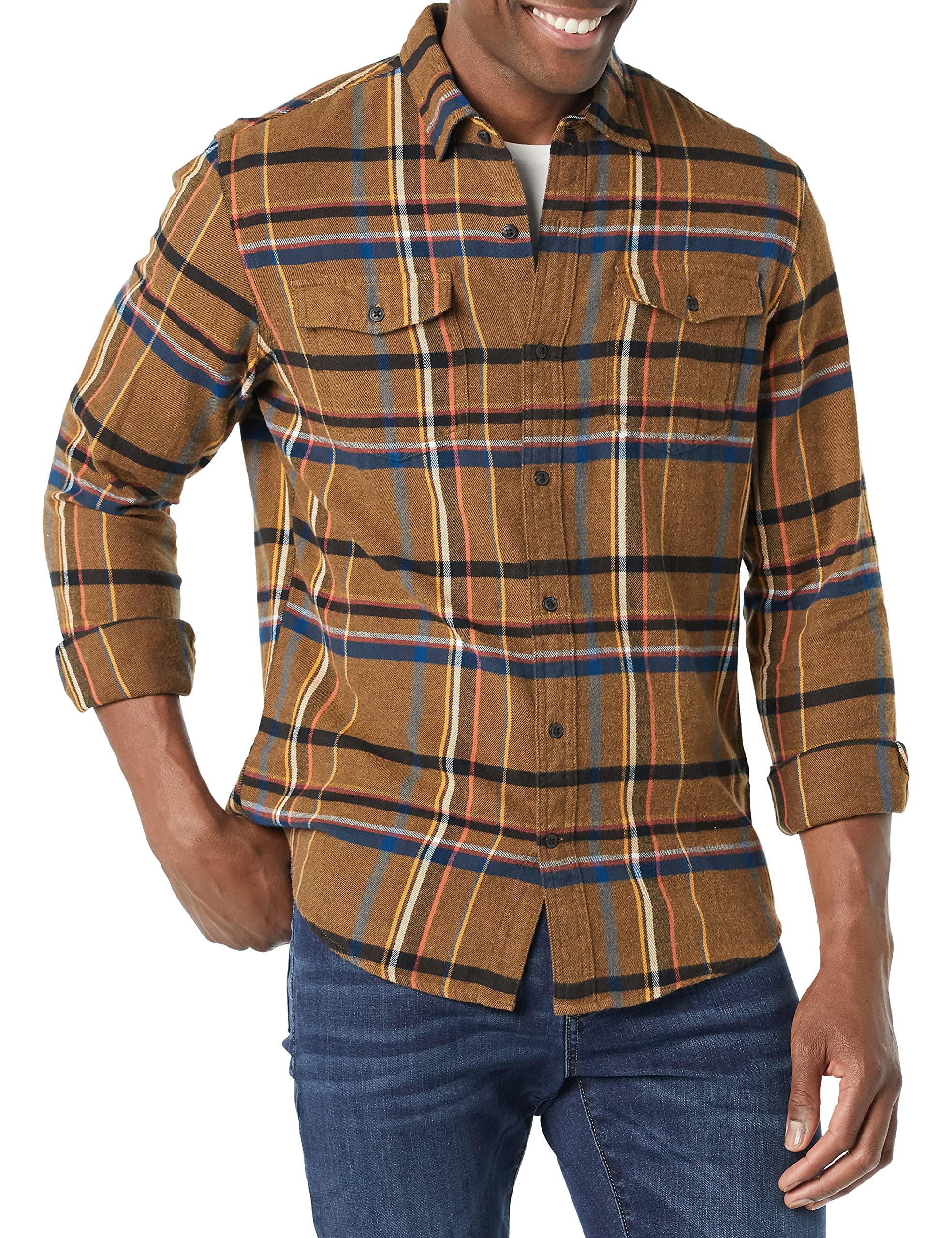 Amazon Essentials Men's Slim-Fit Long-Sleeve Two-Pocket Flannel Shirt
