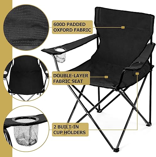 Miniatura 4 de Leonyo 2 sillas plegables de campamento, sillas portátiles para exteriores para adultos con portavasos y bolsa de transporte para playa, deportes,