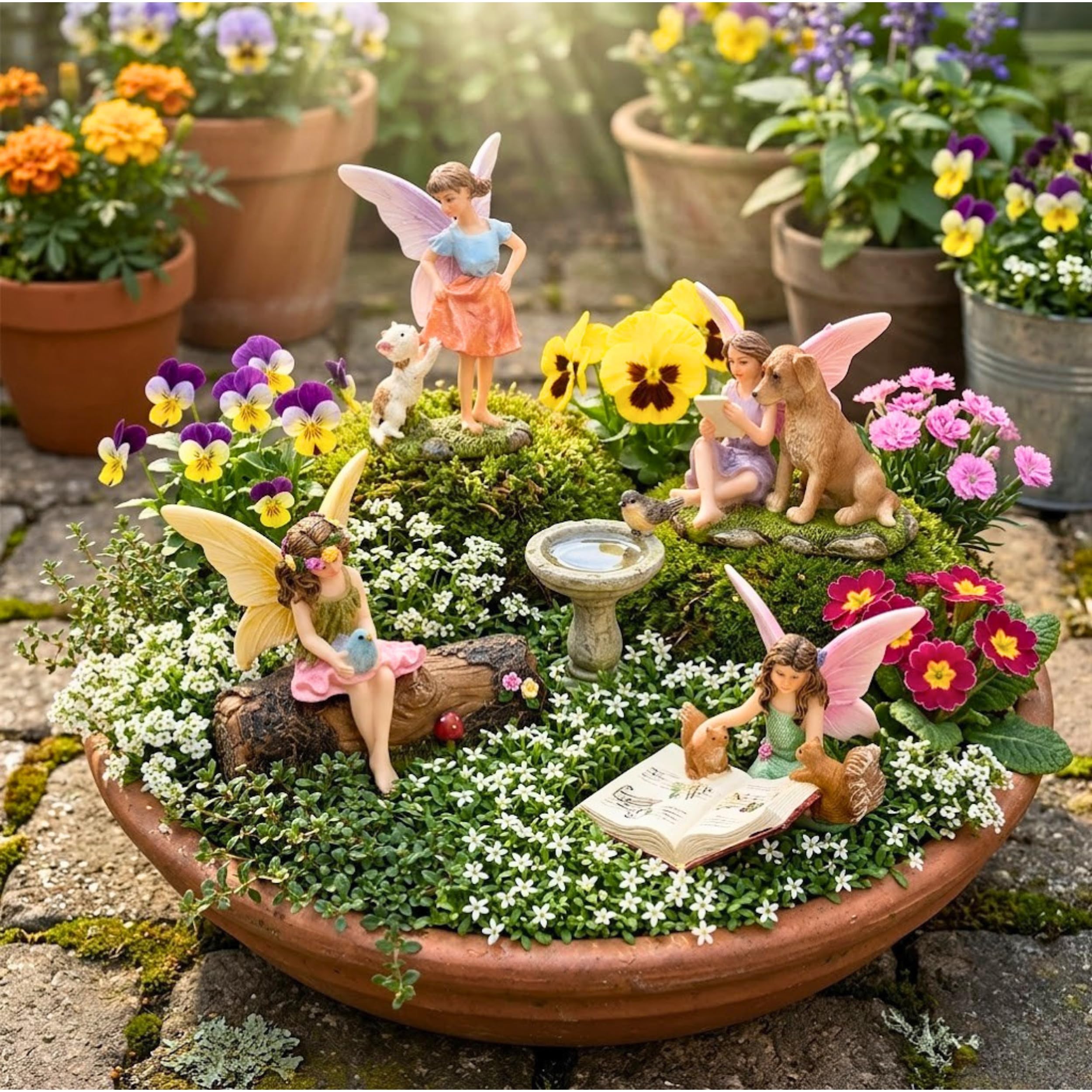Statuine Giardino Fatato Funday - Set Con 4 Fatine Dipinte A Mano In Resina Per Interni/Esterni