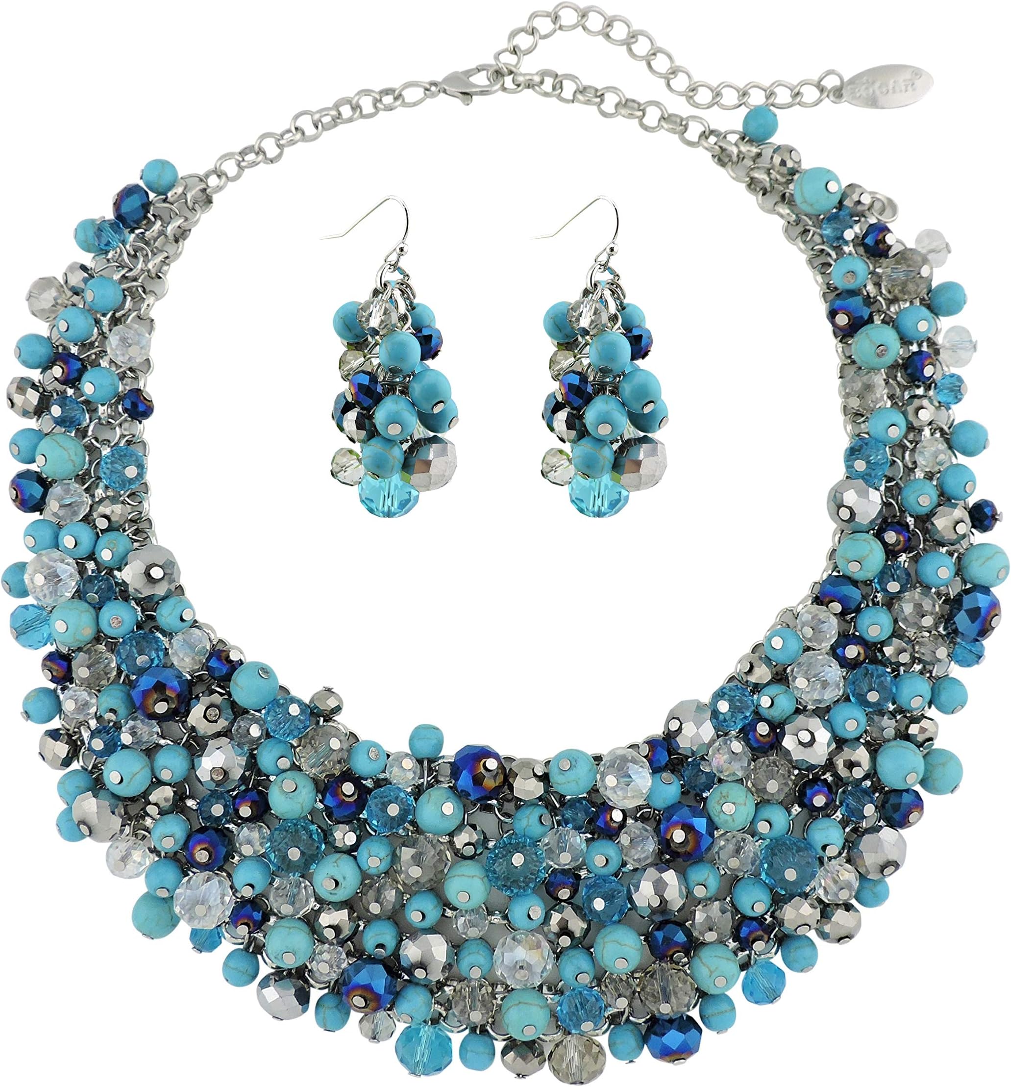 Fashion Crystal Chunky Collar Statement Necklace Earring Set for Women Gift (NK-10260)