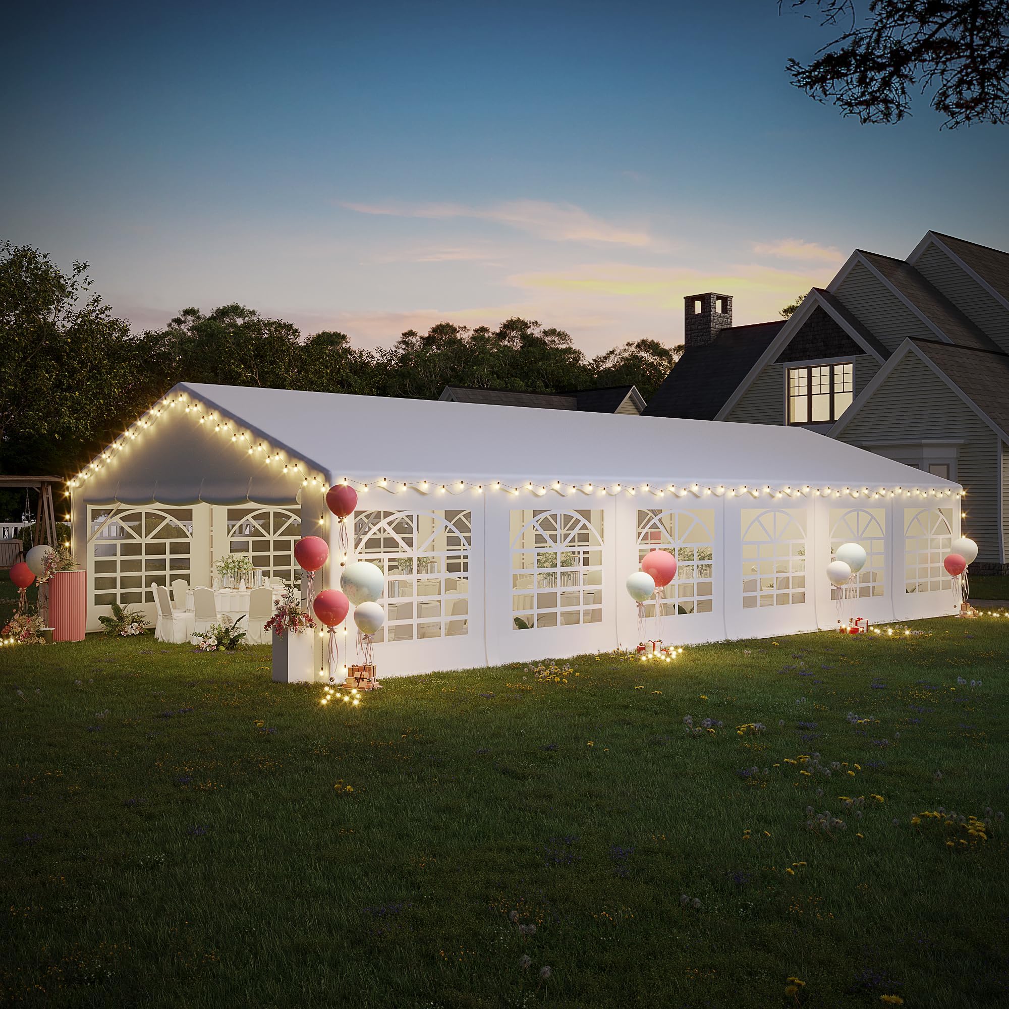 EROMMY 20x40ft Party Tent, Outdoor Wedding Tent, Heavy Duty Large Canopy Carport with Removable Sidewalls, 2 Roll-up Doors, 4 Storage Bags, Gazebo Shelter Tent for Party Event Commercials, White