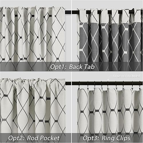 Miniatura 3 de Cortinas extralargas de 120 pulgadas de largo, 2 paneles para sala de estar, patrón geométrico negro, bordado para oscurecer la habitación, cortina