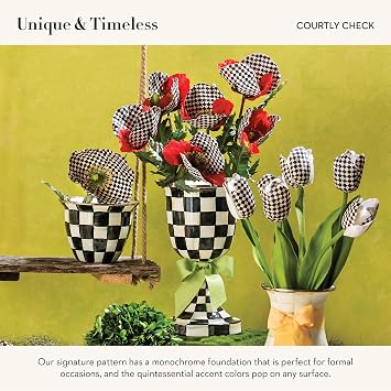 MACKENZIE-CHILDS Flowerpot, Decorative Garden Pot for Growing Plants, Black-and-White Courtly Check