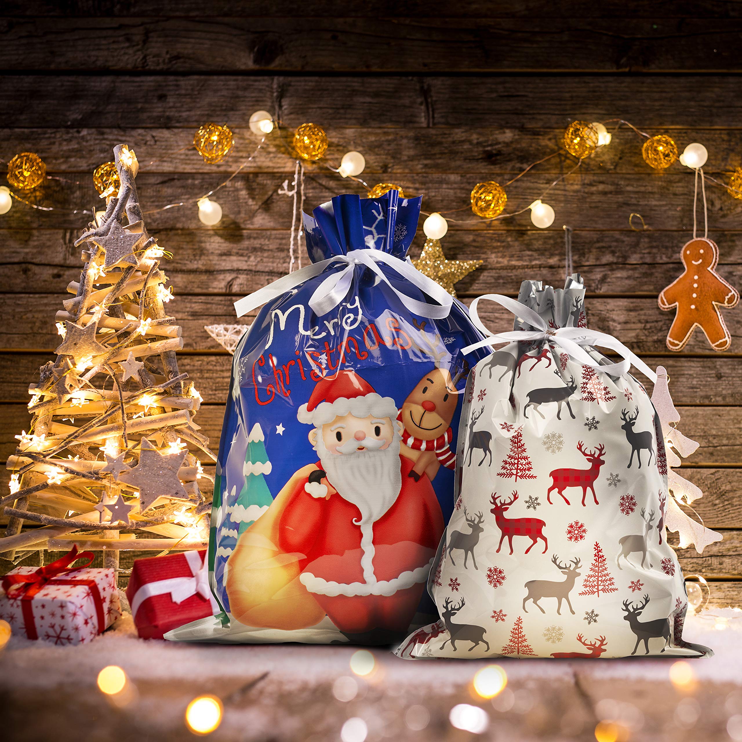 THE TWIDDLERS 5 Grands Sacs De Noël Père Noël En Feutres Rouge Avec Cordon Sac Pere Noel Sacs Cadeaux Sacs Pere Noel Pour Enfants Xl 60 Cm Solide Et Pratique