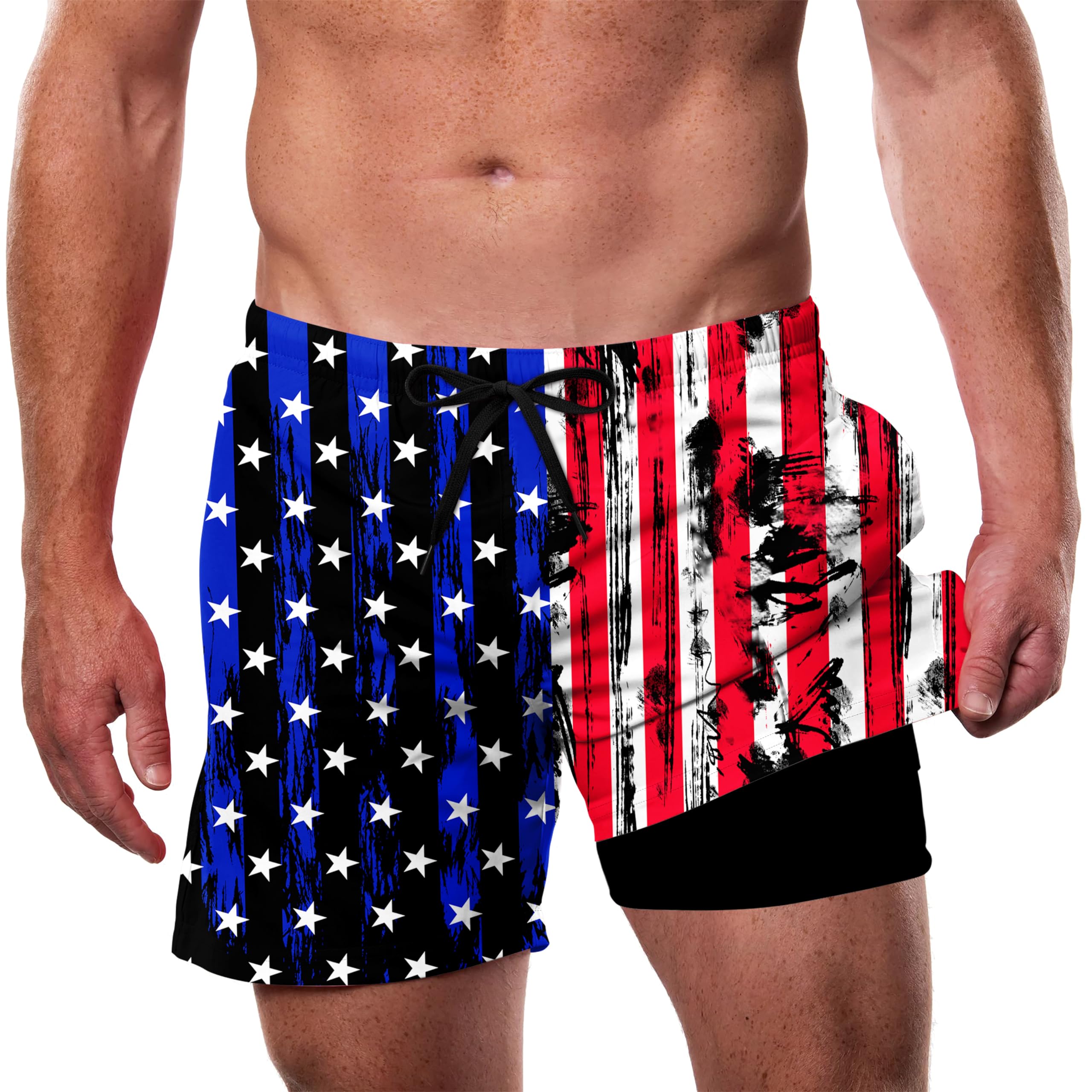 Cozople Men's Swim Trunks with Compression Liner 5.5" Inseam Quick Dry Bathing Suit Boxer Brief Lined Swim Shorts Swimwear