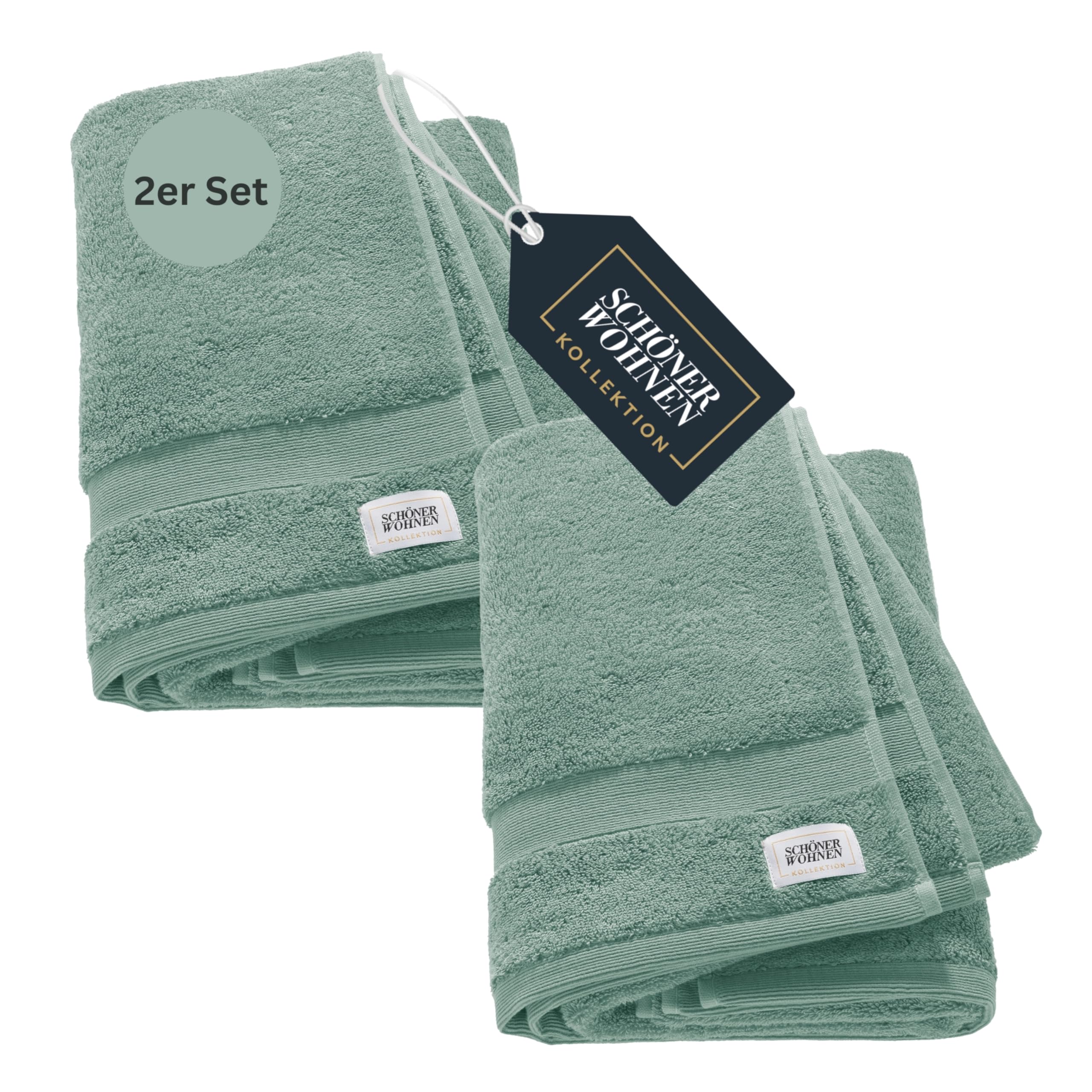 SCHÖNER WOHNEN 2er Set Premium Duschtuch 70x140 cm - saugstark - Luxus Badetücher Grün 2teilig - 100% Baumwolle - flauschig weich - als Handtuch-Set kombinierbar - Frottiertücher - Öko-Tex
