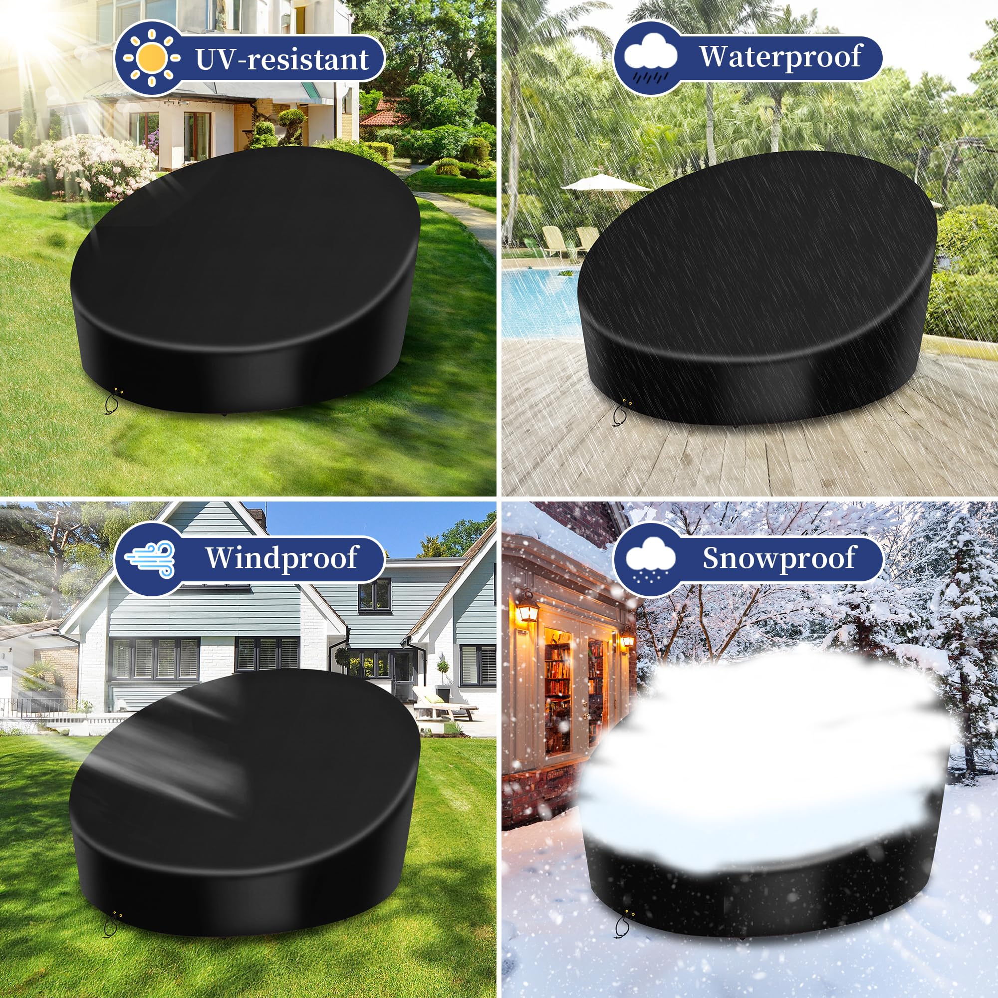 RICHIE Funda impermeable para isla de sol, tela Oxford 420D, con banda ajustable, cubierta para isla de sol de ratas, resistente a los rayos UV, funda redonda para muebles de jardín, color negro (190