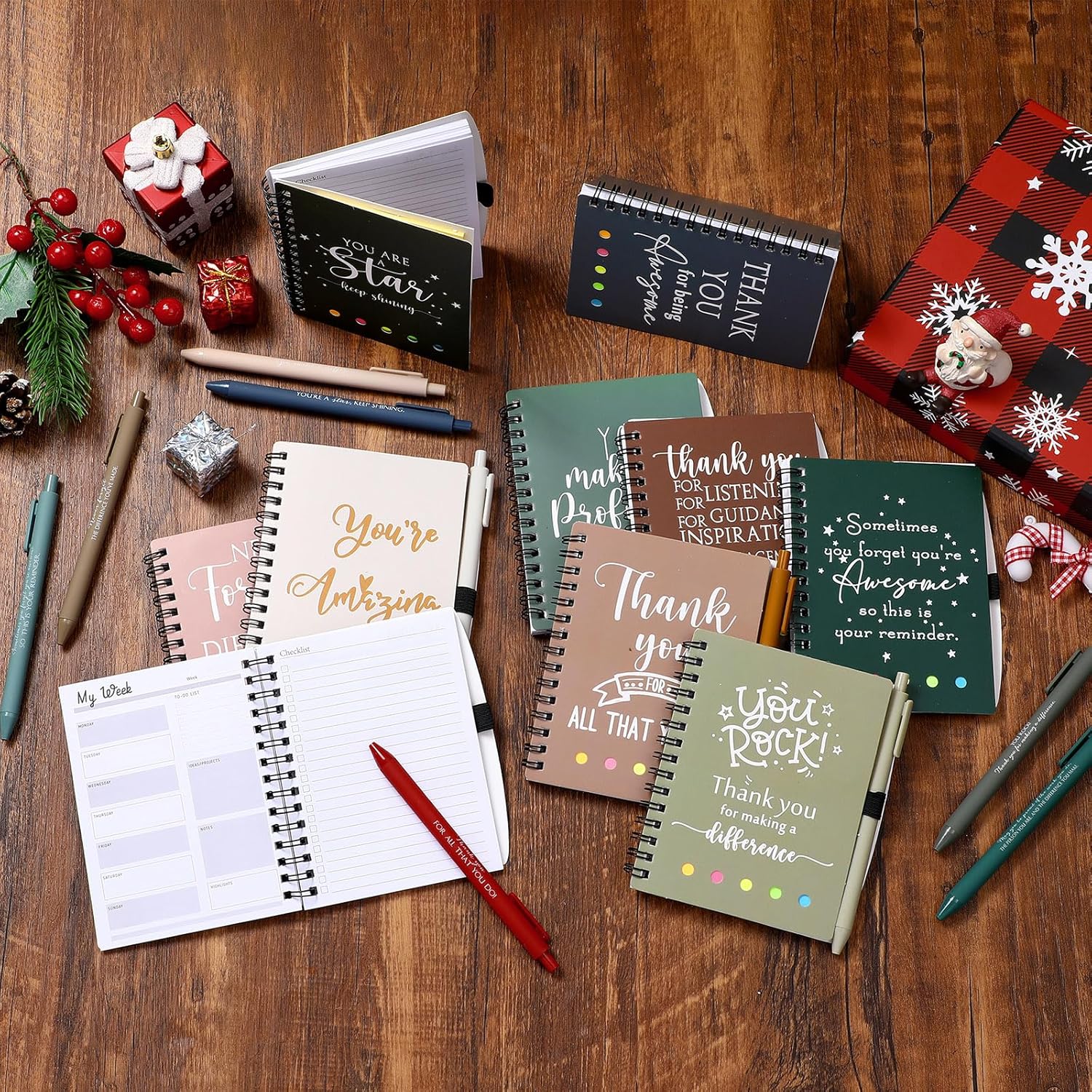 Tellingyou 20 Set Thank You Gifts Inspirational Weekly Planners Notebook with Sticky Notes Pens Bulk for Volunteer Teacher Team Office Employee Appreciation(Bright Color)