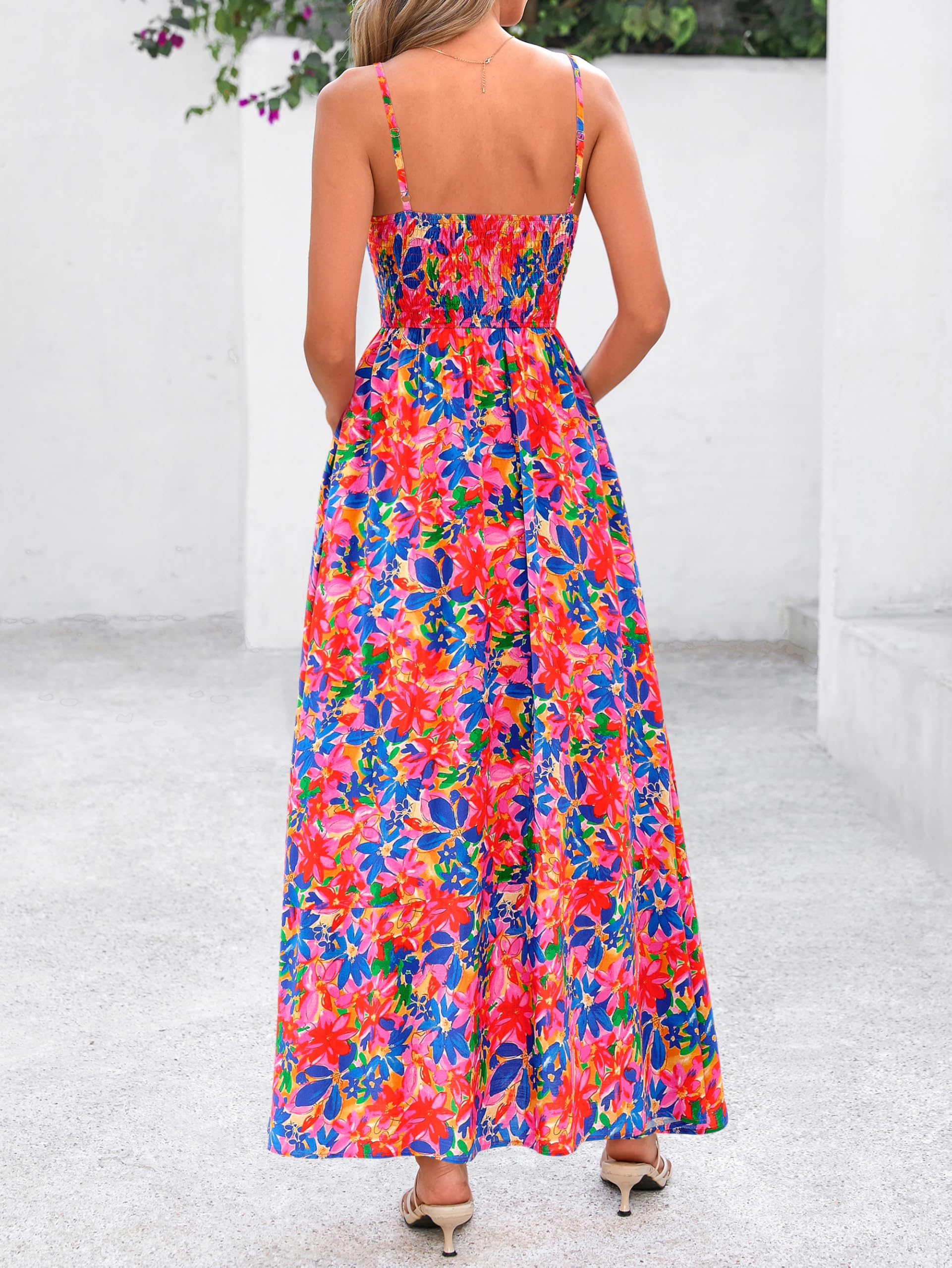 PRETTYGARDEN Sommerkleid für Damen, Spaghettiträger, Blumenmuster, Boho-Stil, für Party und Hochzeit