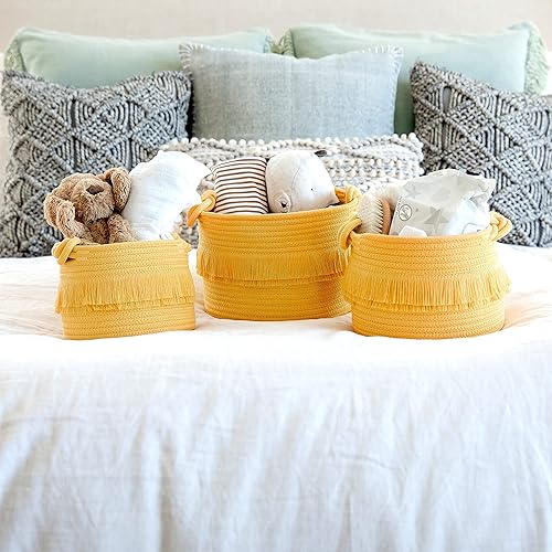Miniatura 3 de NaturalCozy Juego de cestas de almacenamiento de decoración bohemia de 3 piezas, cestas tejidas de cuerda de algodón para organizar. Cesta pequeña