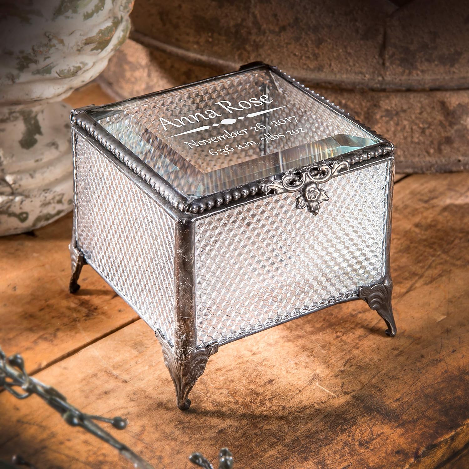 J Devlin Box 825 EB242 Personalized Baby Keepsake Box Engraved Glass Box for New Baby Gift