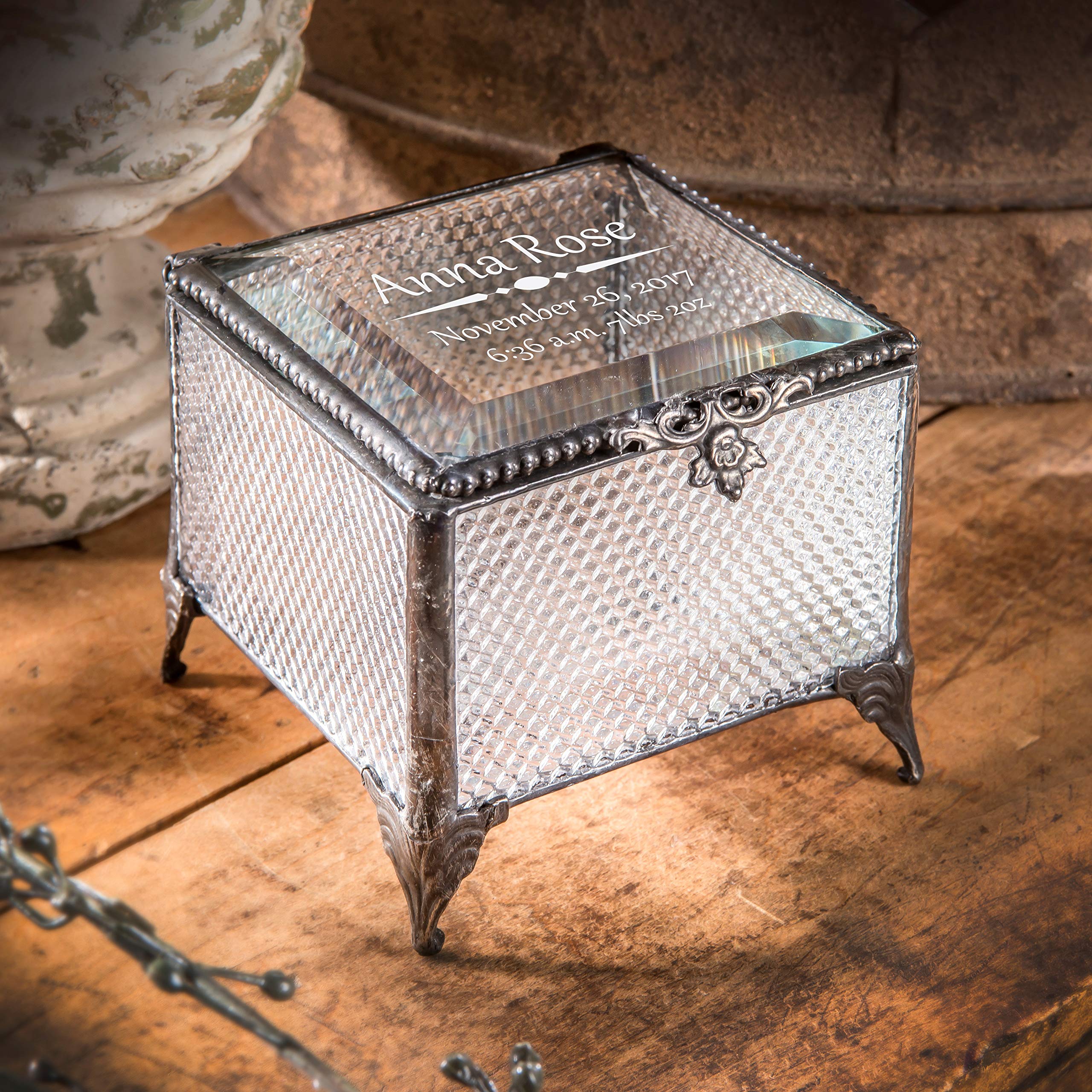 J Devlin Box 825 EB242 Personalized Baby Keepsake Box Engraved Glass Box for New Baby Gift